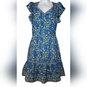 Max Studio Blue and Yellow Flutter Sleeve Sundress